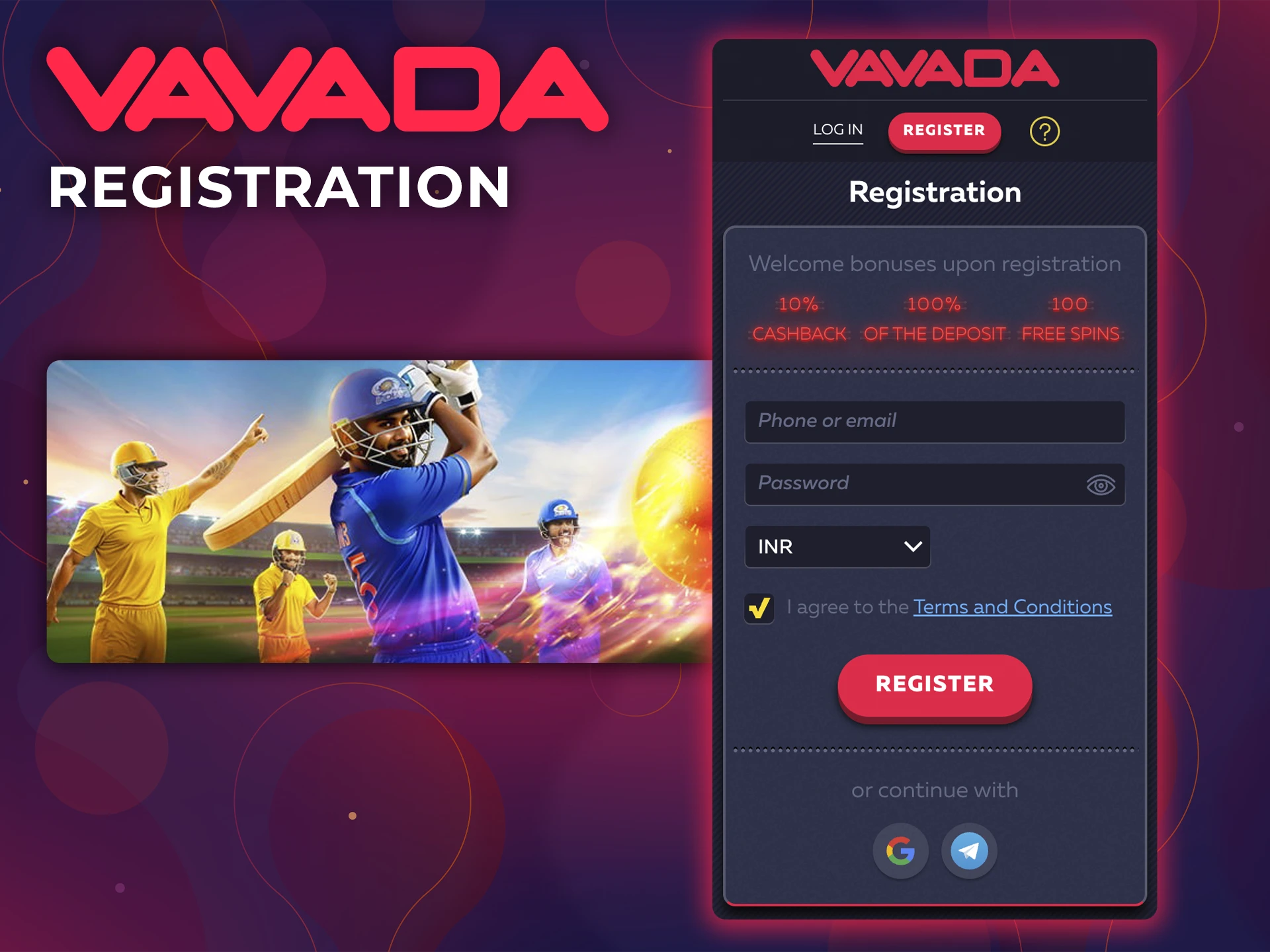 It only takes a few clicks to register with the Vavada app.