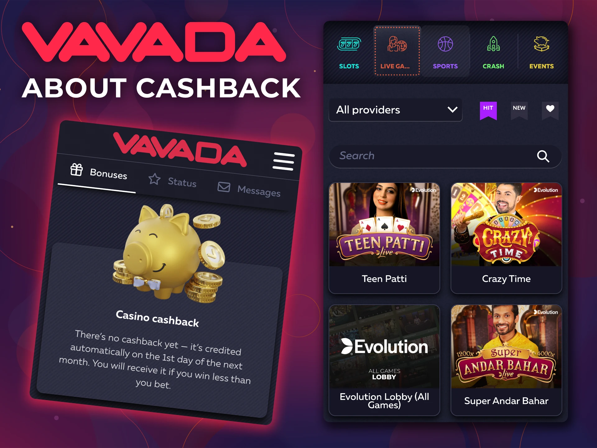 Play for fun with bonus cashback from Vavada Casino.