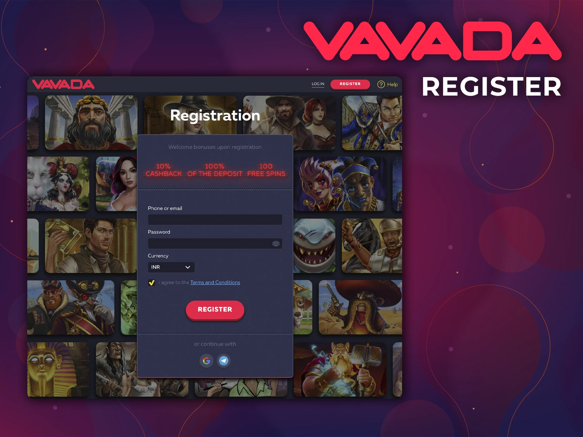 Please carefully fill out the registration form on the Vavada website.